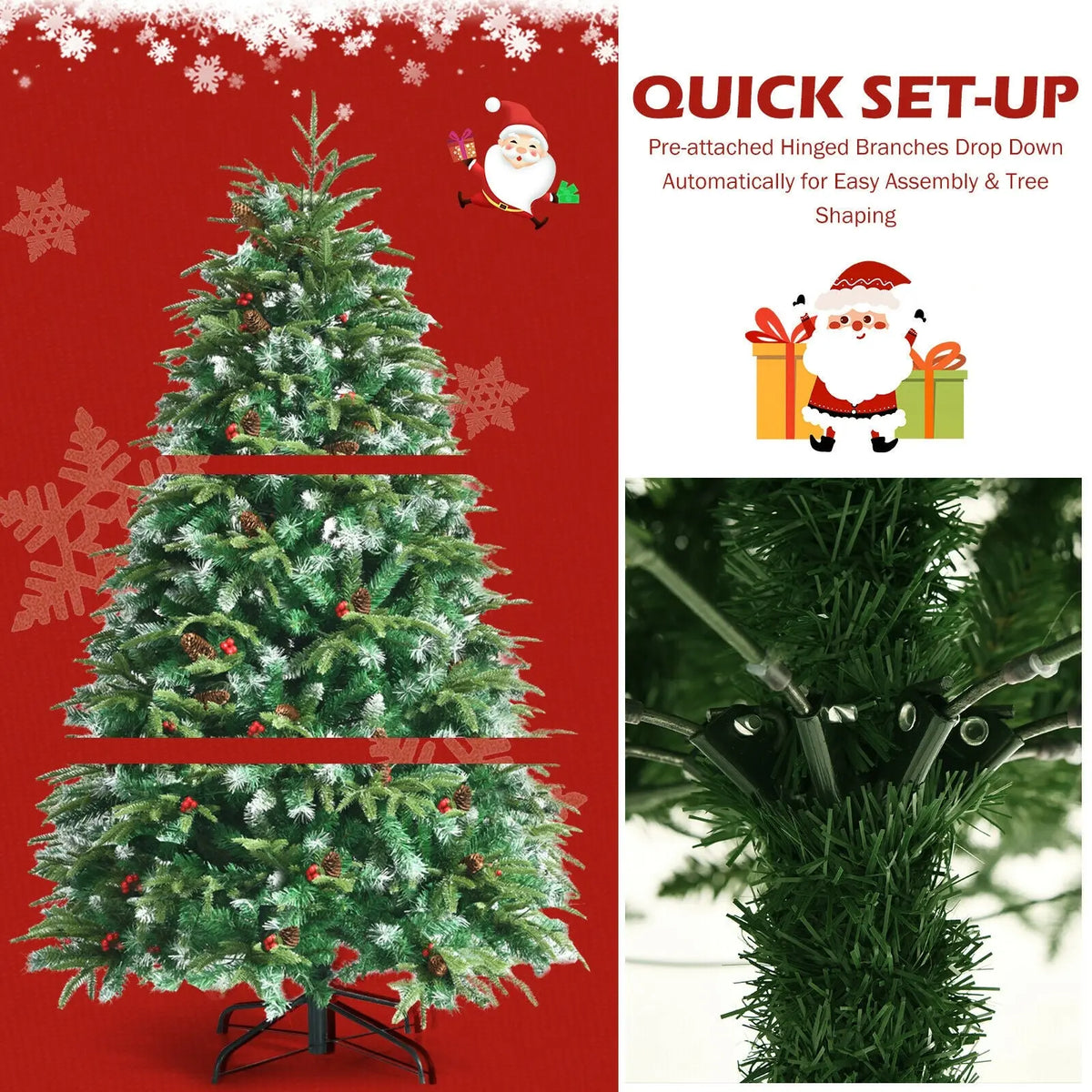 Pre-Lit Snowy Christmas Hinged Tree with Multi-Color Lights