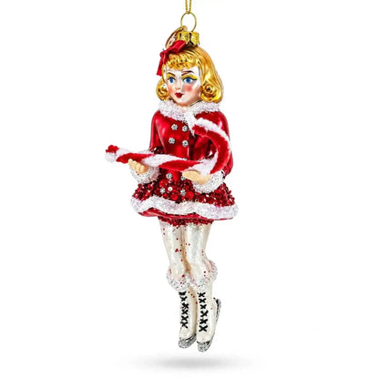 Ice Skater Girl with Candy Cane Glass Christmas Ornament Cartsfy Inc.