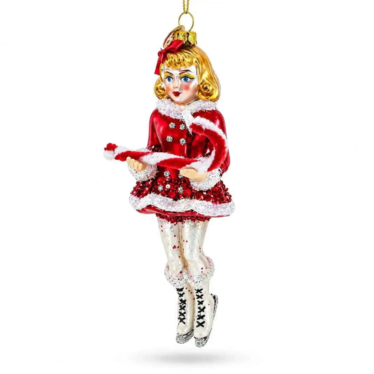 Ice Skater Girl with Candy Cane Glass Christmas Ornament Cartsfy Inc.