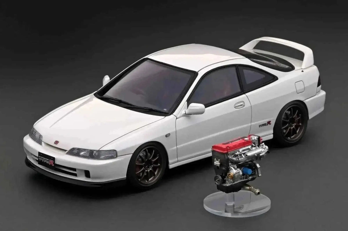 Ignition-Model Honda Integra DC2 Type R RHD Pearl White w/ Separate B18C Vtec Engine 1:18 Cartsfy Inc.