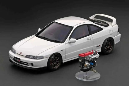 Ignition-Model Honda Integra DC2 Type R RHD Pearl White w/ Separate B18C Vtec Engine 1:18 Cartsfy Inc.