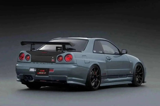Ignition-Model Nissan Skyline GT-R R34 (BNR34) Top Secret 34GT-R RHD Stealth Grey w/ Carbon Fiber Hood 1:18 Cartsfy Inc.