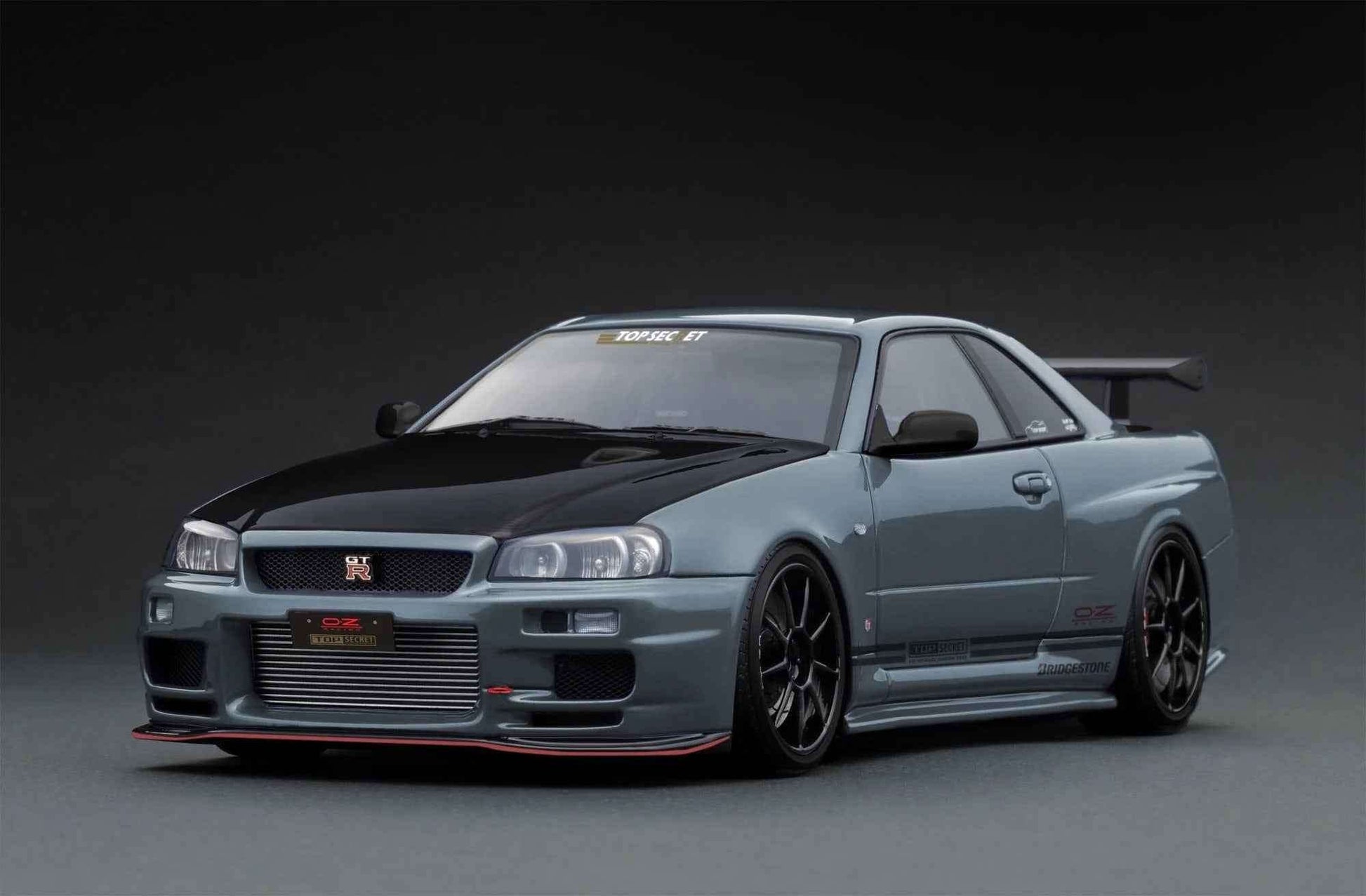 Ignition-Model Nissan Skyline GT-R R34 (BNR34) Top Secret 34GT-R RHD Stealth Grey w/ Carbon Fiber Hood 1:18 STM Diecast Default Title Default Title-