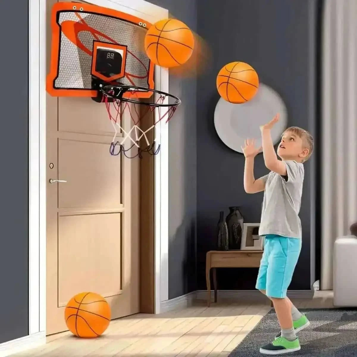 Indoor Mini Basketball Hoop Set with 4 Inflatable Balls Electric Audio Scorer Cartsfy Inc.