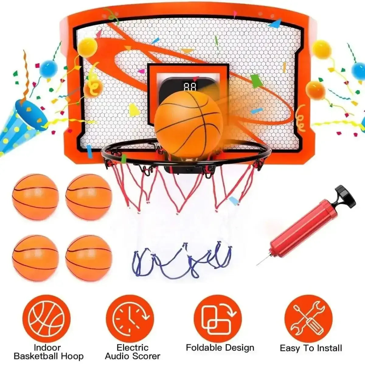 Indoor Mini Basketball Hoop Set with 4 Inflatable Balls Electric Audio Scorer DailySale Default Title Default Title-