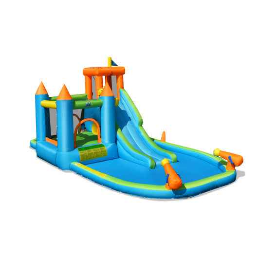 Inflatable Water Slide Kids Bounce House Splash Water Pool with 735W Blower Cartsfy Inc.