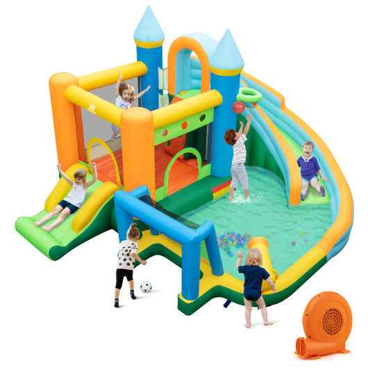 Inflatable Water Slide with Dual Slides and Splash Pool Bounce House with 680W Blower Cartsfy Inc.