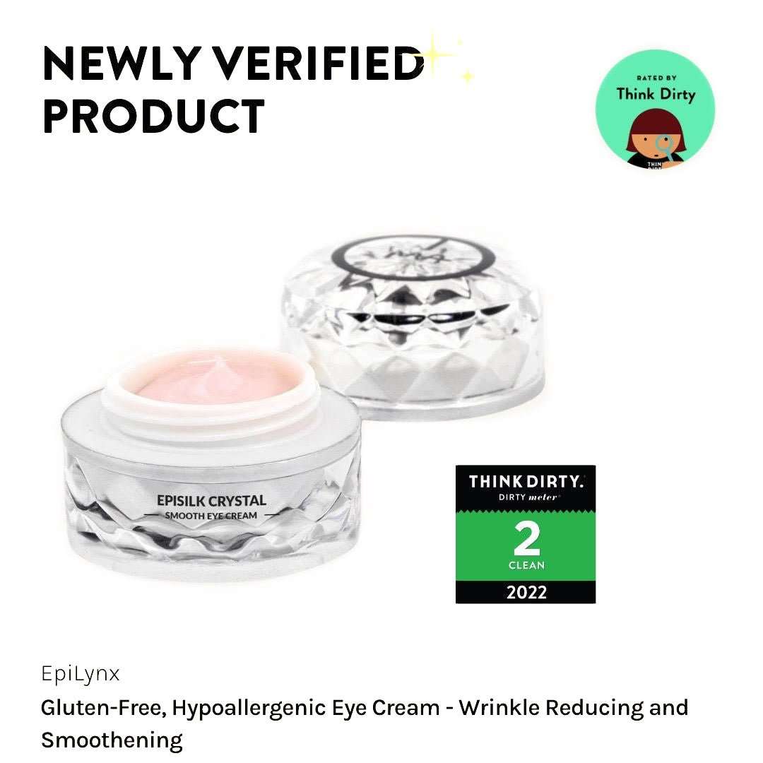 Eye cream jars with a clean-ingredients badge and “NEWLY VERIFIED PRODUCT” graphic