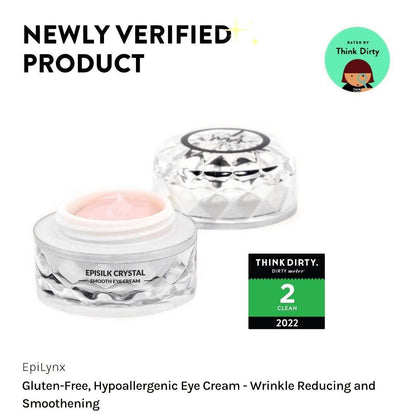 Eye cream jars with a clean-ingredients badge and “NEWLY VERIFIED PRODUCT” graphic