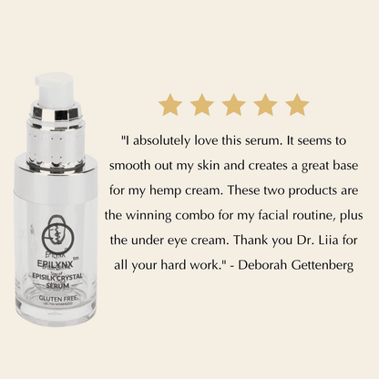 Intense brightening face serum bottle shown with gold rating stars