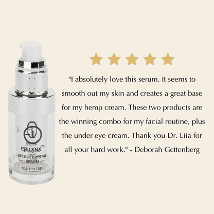 Intense brightening face serum bottle shown with gold rating stars