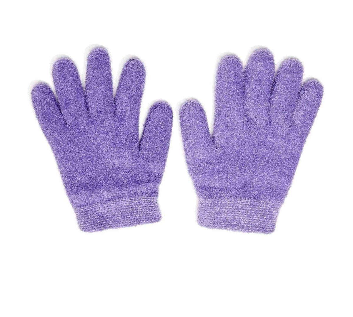 Lavender moisturizing gel gloves pair with soft fuzzy terry knit and finger coverage