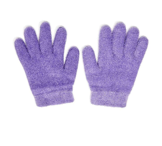 Lavender moisturizing gel gloves pair with soft fuzzy terry knit and finger coverage
