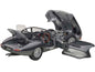 1/18 scale dark gray Jaguar E-Type roadster model car with hood open, wire wheels