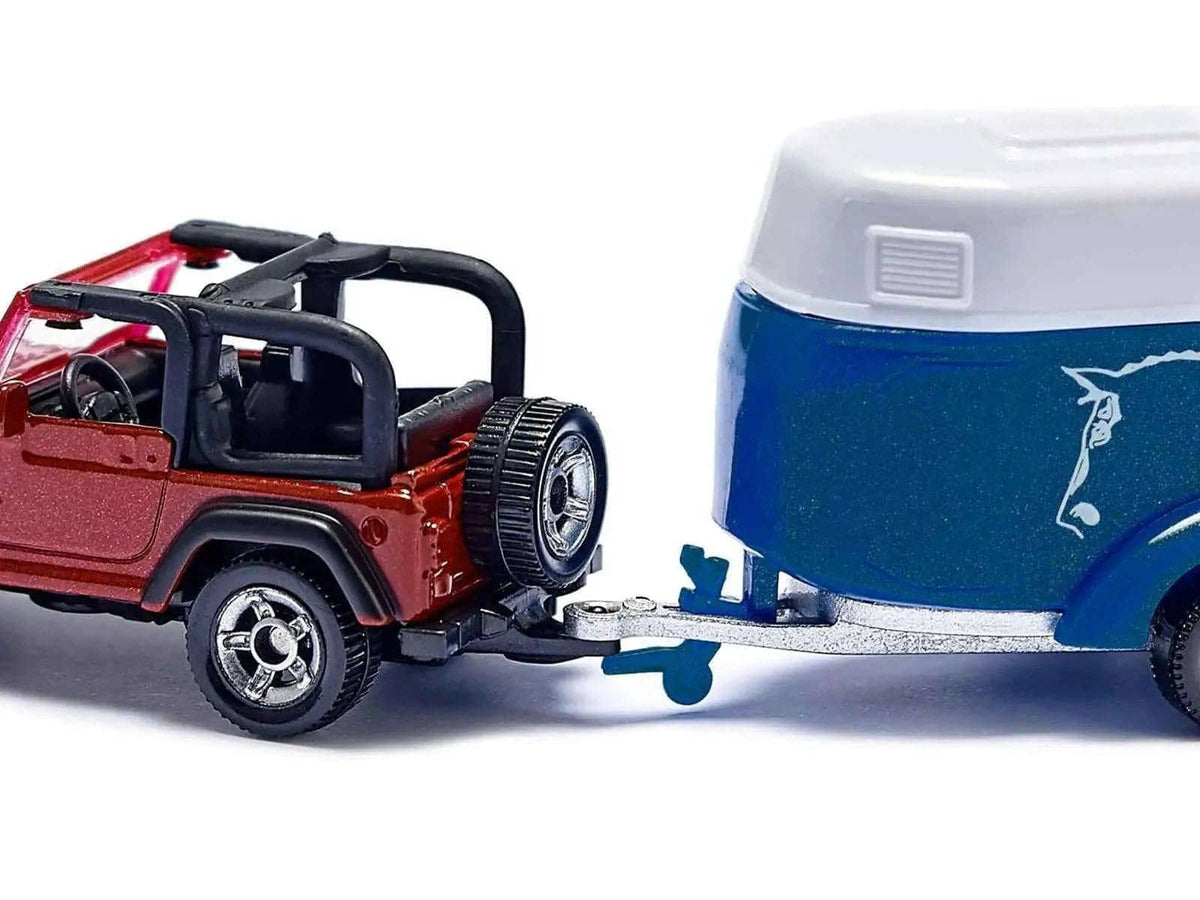 Jeep Red with Horse Trailer Blue and Horse Accessory Diecast Model by Siku Miniature Motors Default Title Default Title-