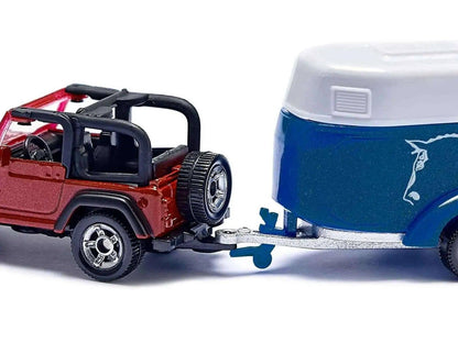 Jeep Red with Horse Trailer Blue and Horse Accessory Diecast Model by Siku Miniature Motors Default Title Default Title-