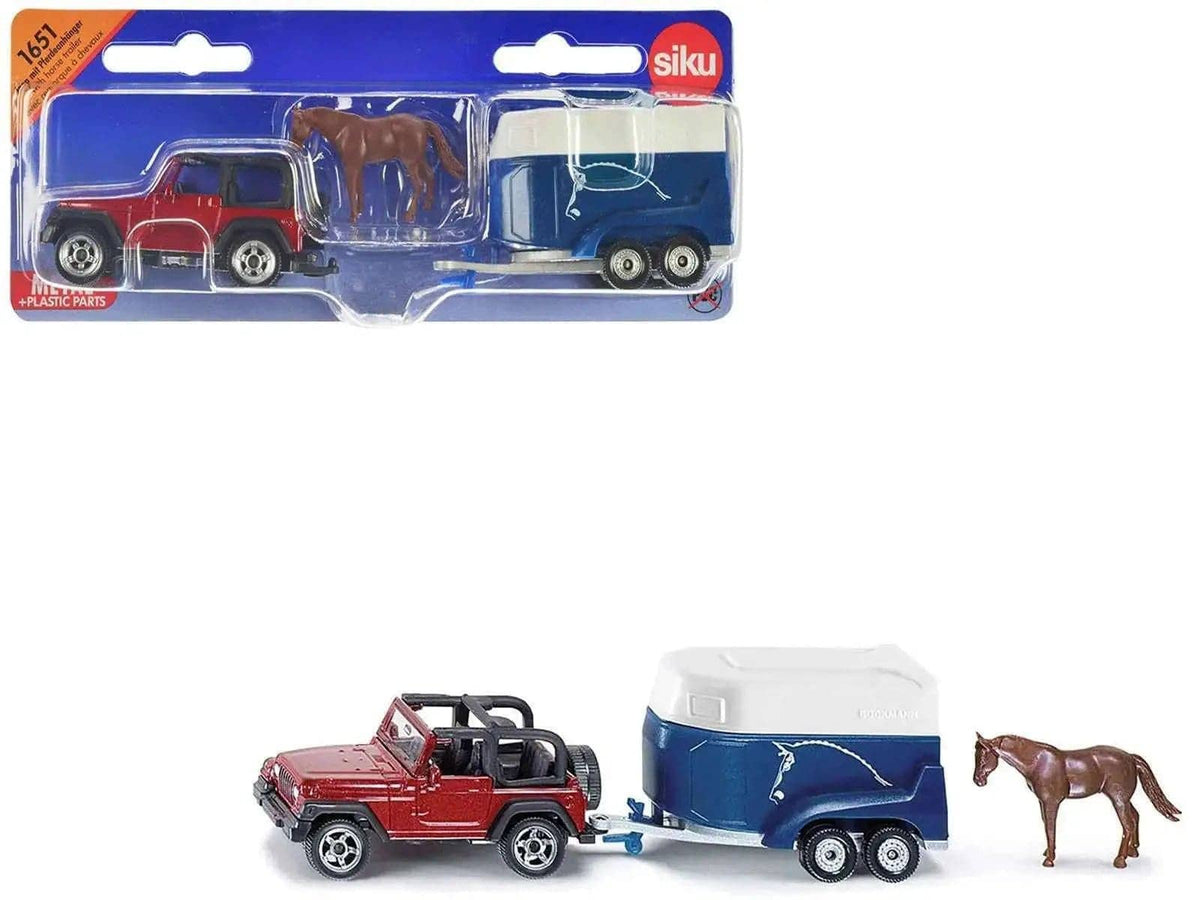Jeep Red with Horse Trailer Blue and Horse Accessory Diecast Model by Siku Miniature Motors Default Title Default Title-