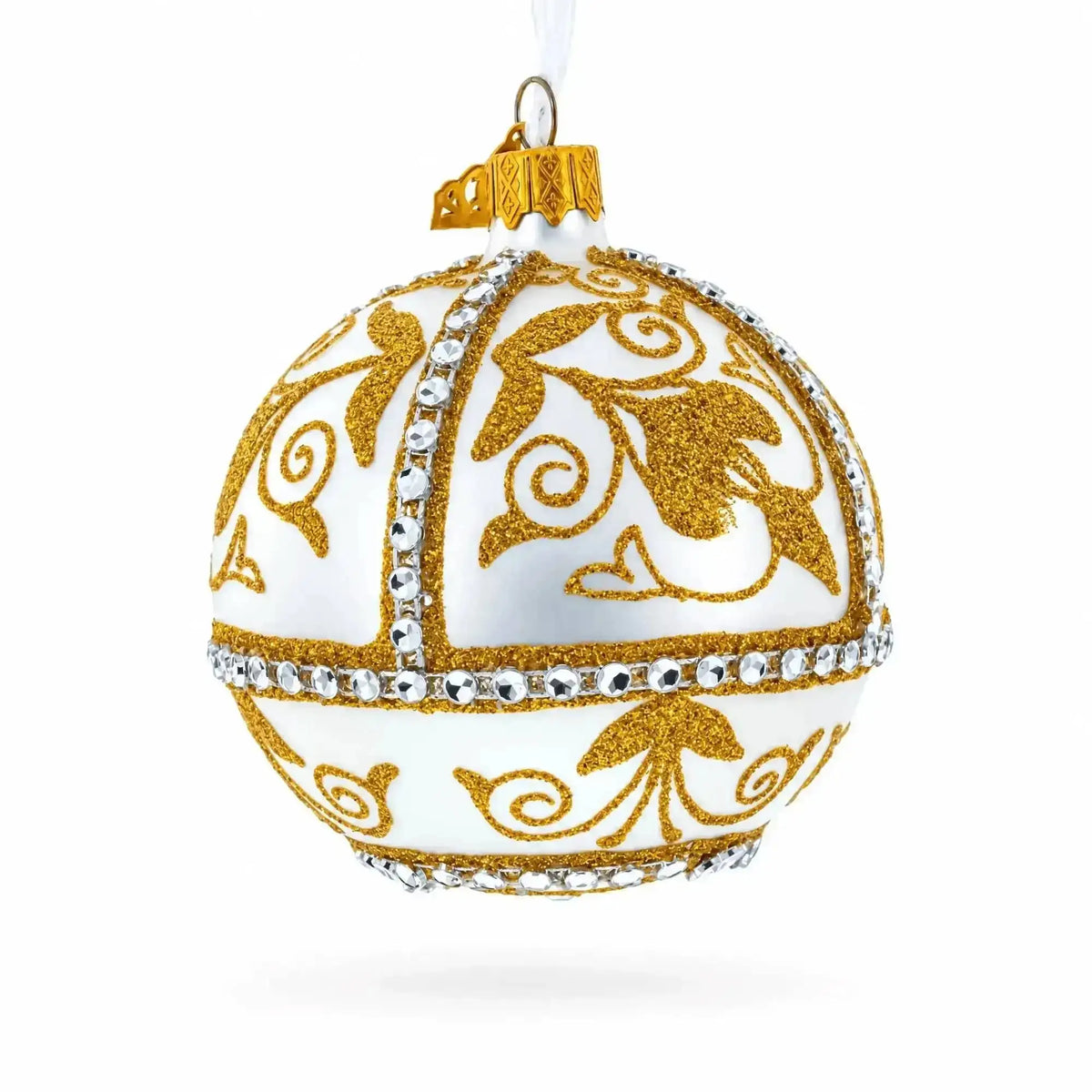 Jeweled Golden Chandelier on Silver Glass Ball Christmas Ornament 3.25 Inches BestPysanky Default Title Default Title-
