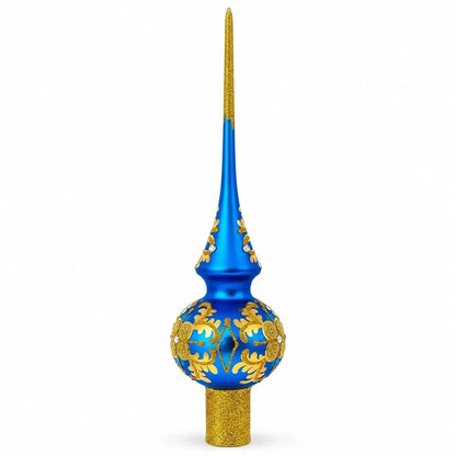 Jeweled Golden Leaves on Blue Glass Christmas Tree Topper 11 Inches Cartsfy Inc.