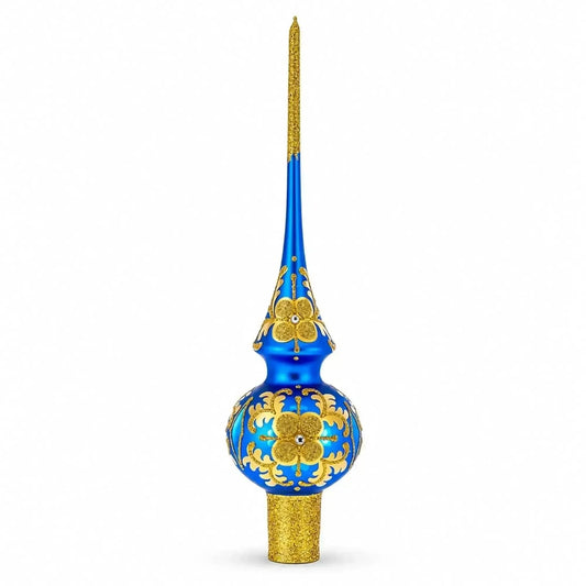 Jeweled Golden Leaves on Blue Glass Christmas Tree Topper 11 Inches Cartsfy Inc.