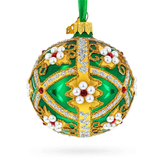 Jewels on Green Glass Ball Christmas Ornament 3.25 Inches Cartsfy Inc.