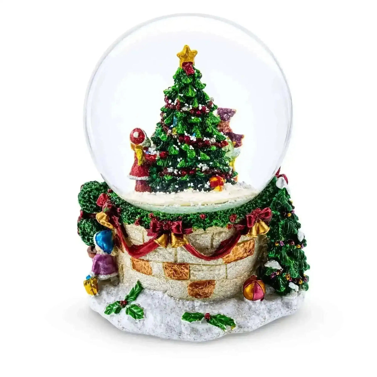 Joyful Children Adorning Christmas Tree: Musical Water Snow Globe Cartsfy Inc.