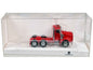 Red day cab plastic model truck with chrome details, in clear display case