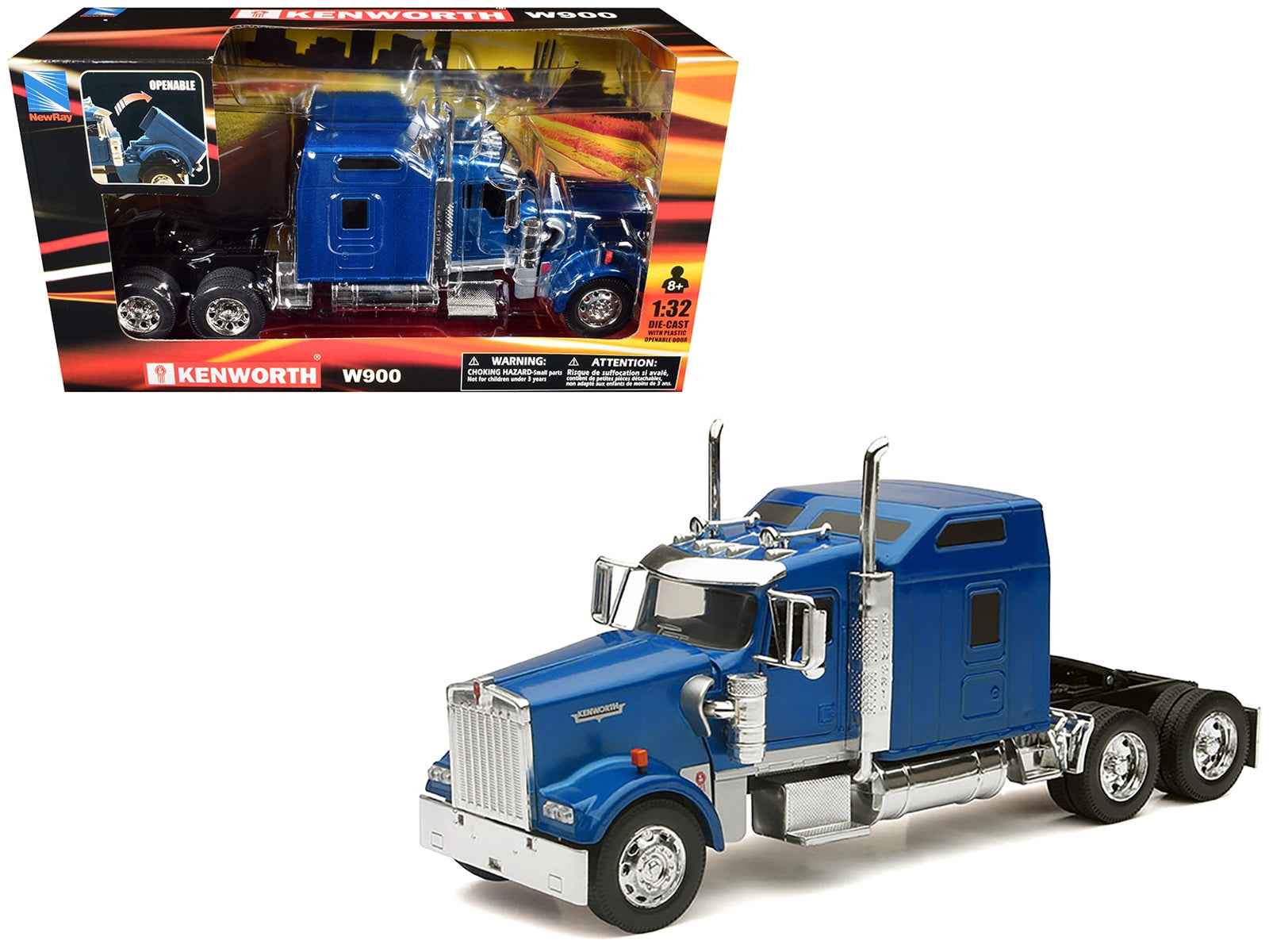 Kenworth W900 Truck Tractor Blue Metallic 1/32 Diecast Model by New Ray Miniature Motors Default Title Default Title-