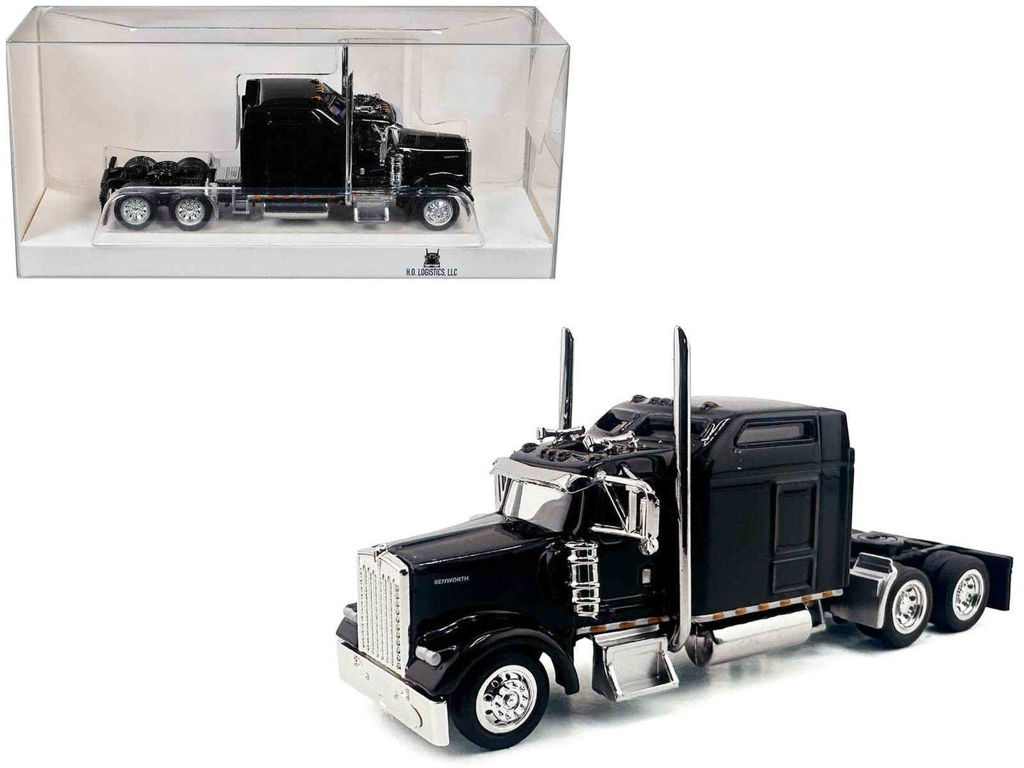 Kenworth W900L Truck Tractor with Sleeper Cab Black 1/87 (HO) Scale Plastic Model Car by HO Logistics Cartsfy Inc.