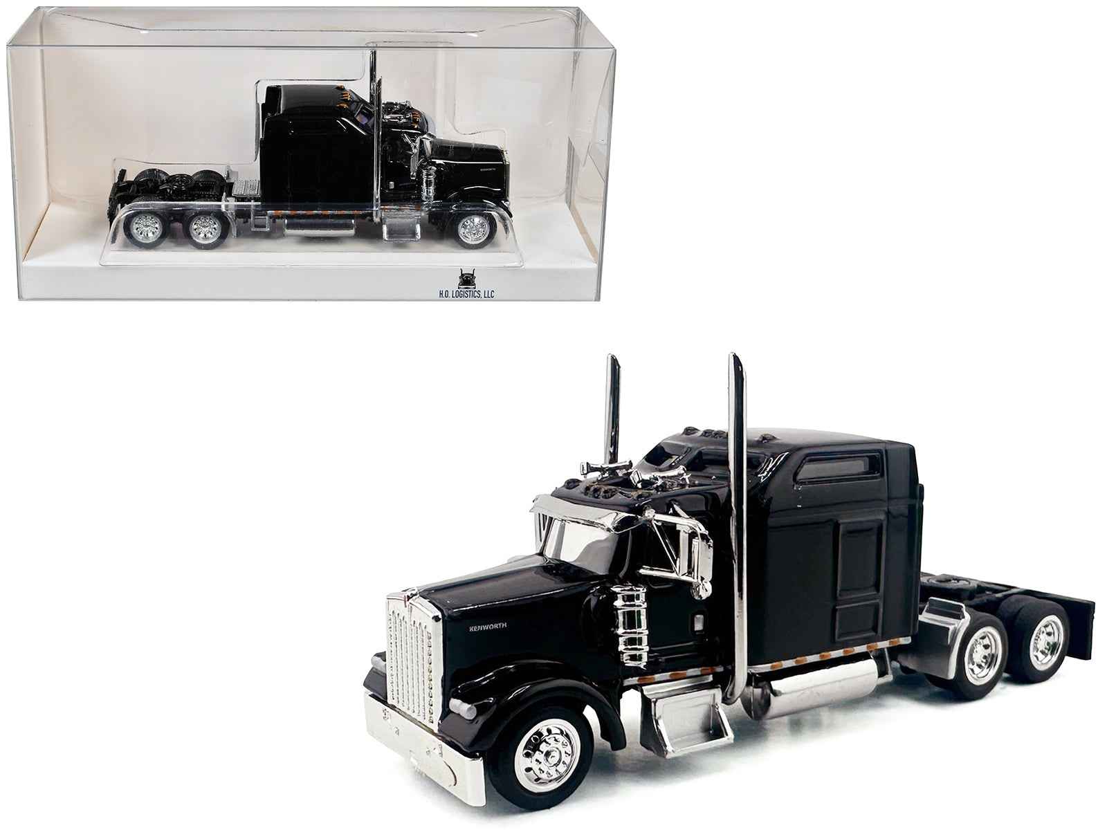 Kenworth W900L Truck Tractor with Sleeper Cab Black 1/87 (HO) Scale Plastic Model Car by HO Logistics Cartsfy Inc.