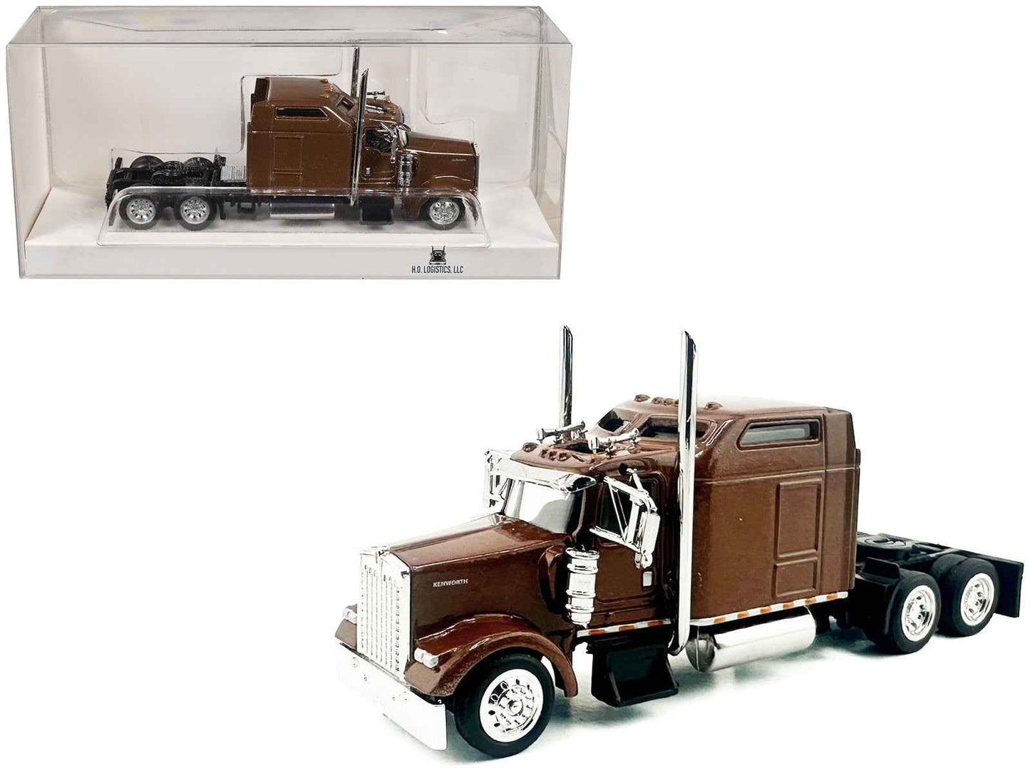 Kenworth W900L Truck Tractor with Sleeper Cab Brown Metallic 1/87 (HO) Scale Plastic Model Car by HO Logistics Miniature Motors Default Title Default Title-