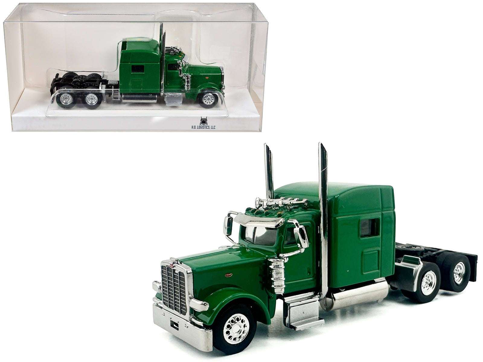Kenworth W900L Truck Tractor with Sleeper Cab Green  1/87 (HO) Scale Plastic Model Car by HO Logistics Miniature Motors Default Title Default Title-