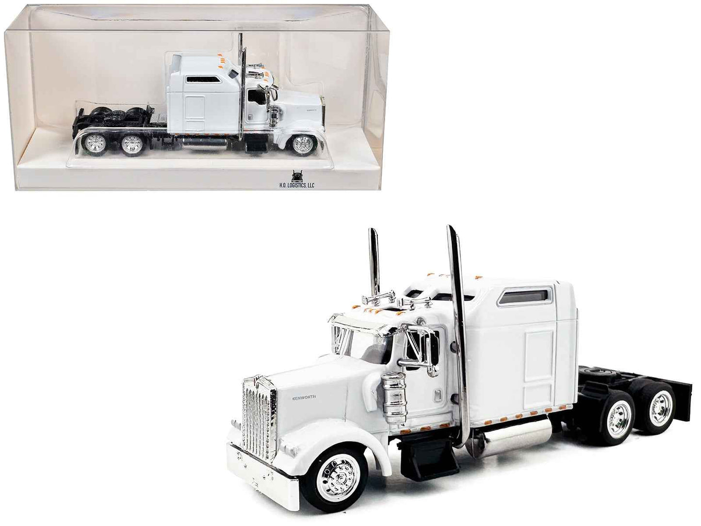 Kenworth W900L Truck Tractor with Sleeper Cab White 1/87 (HO) Scale Plastic Model Car by HO Logistics Cartsfy Inc.