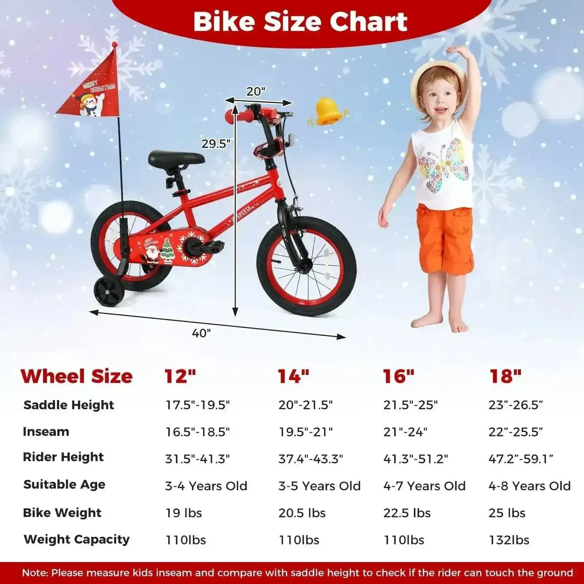 Kids Bike 12-18 Inch with Training Wheels & Christmas Music Cartsfy Inc.