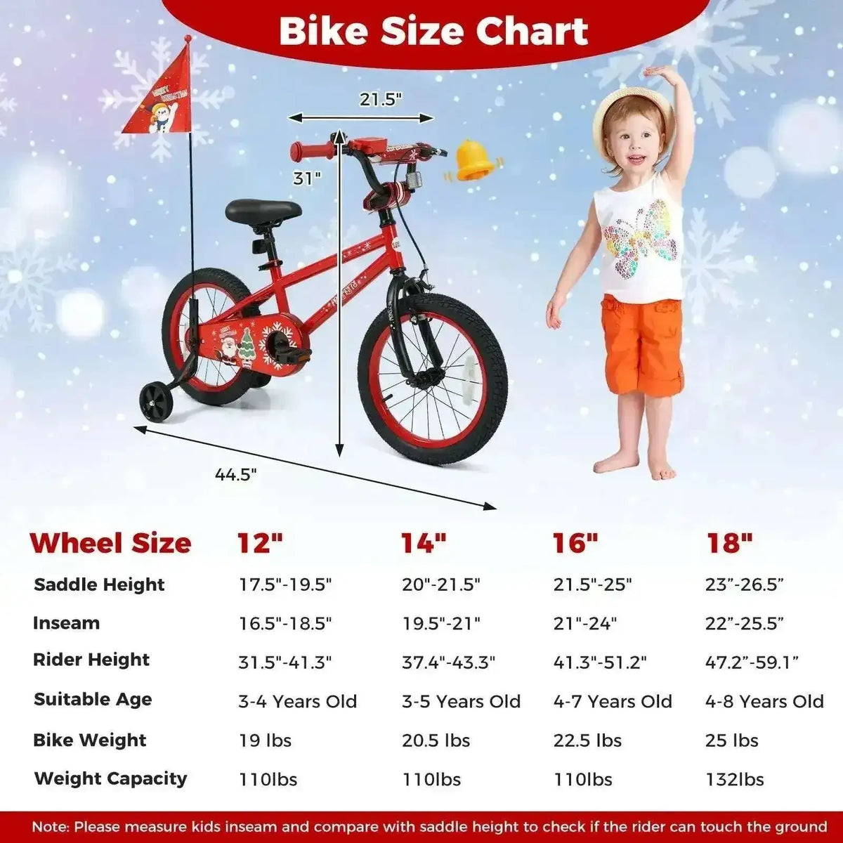 Kids Bike 12-18 Inch with Training Wheels & Christmas Music Cartsfy Inc.