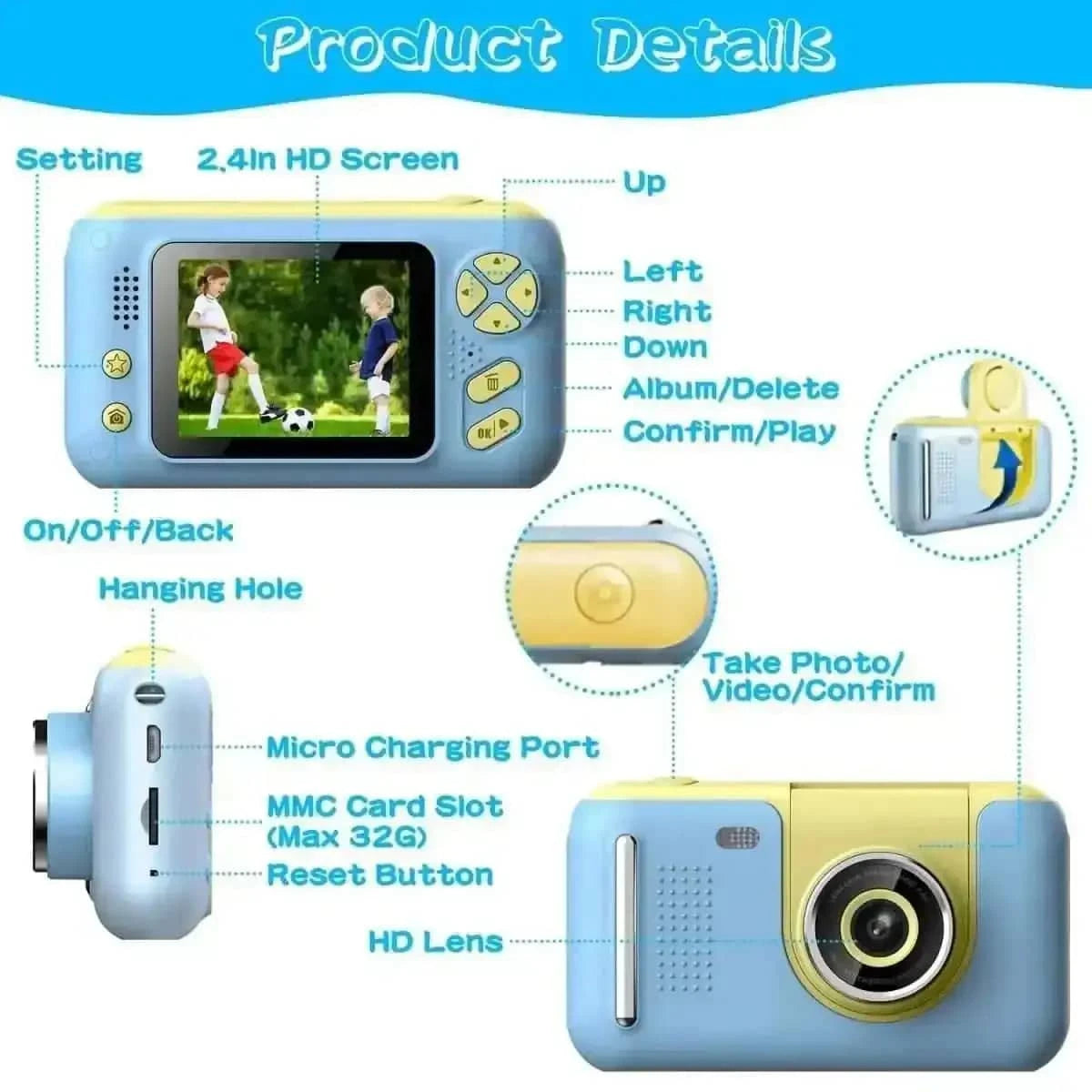 Kids Digital Camera with Flip Lens DailySale Blue Pink Blue-Pink-
