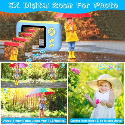 Kids digital camera with flip lens, blue handheld camera with built-in display