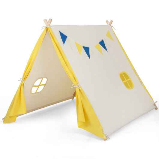 Kids Play Tent with Solid Wood Frame Holiday Birthday Gift & Toy for Boys & Girls-Yellow Cartsfy Inc.