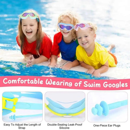 Kids Swim Goggles with Ear Plugs UV Protection Anti-Fog Leak Proof DailySale Blue Pink Yellow Blue-Pink-Yellow-