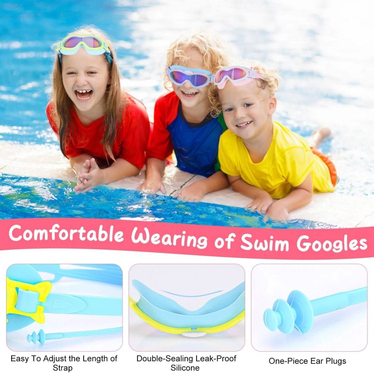 Kids Swim Goggles with Ear Plugs UV Protection Anti - Fog Leak Proof - Cartsfy Inc.