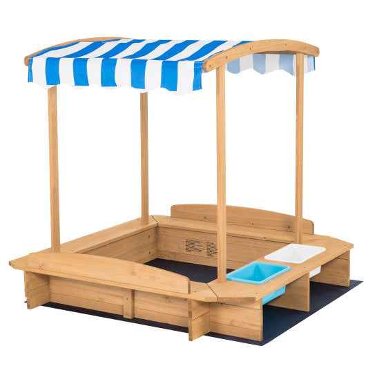 Kids Wooden Sandbox with Striped Canopy Cartsfy Inc.