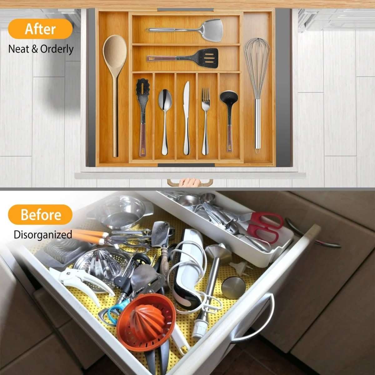 Kitchen Bamboo Expandable Cutlery Utensil Drawer Organizer Cartsfy Inc.
