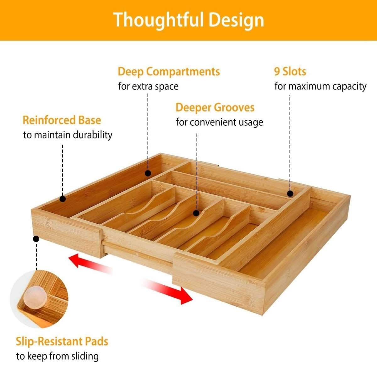 Kitchen Bamboo Expandable Cutlery Utensil Drawer Organizer Cartsfy Inc.