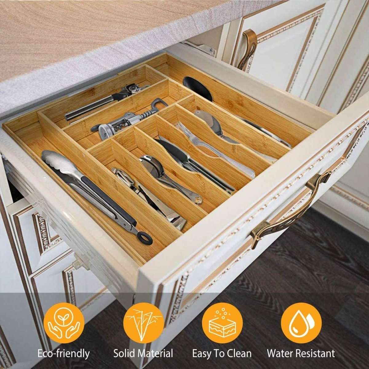 Kitchen Bamboo Expandable Cutlery Utensil Drawer Organizer Cartsfy Inc.