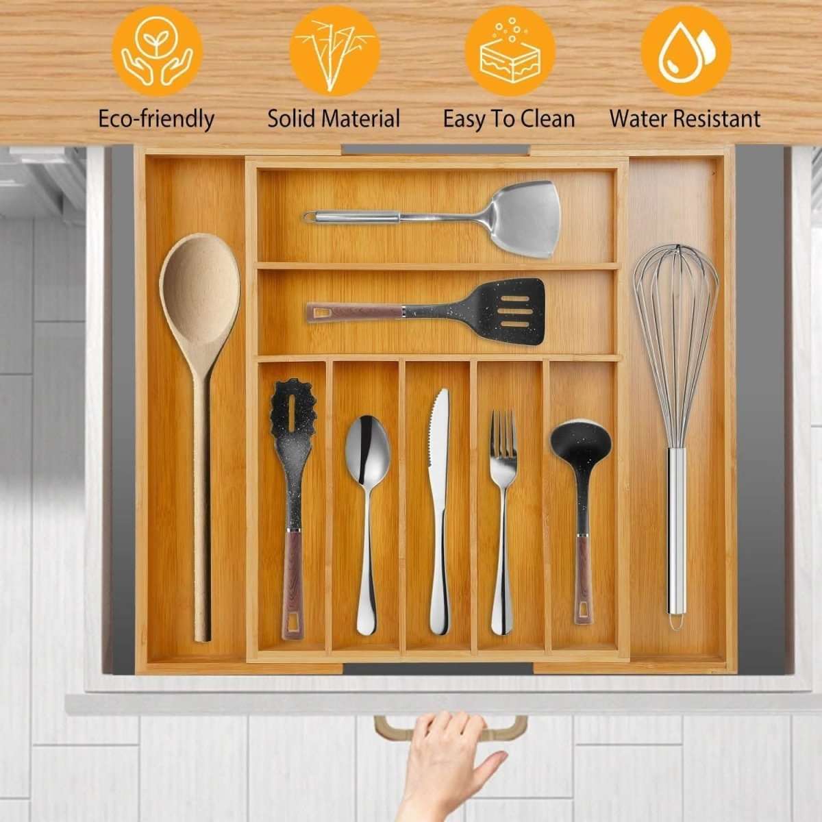 Kitchen Bamboo Expandable Cutlery Utensil Drawer Organizer Cartsfy Inc.