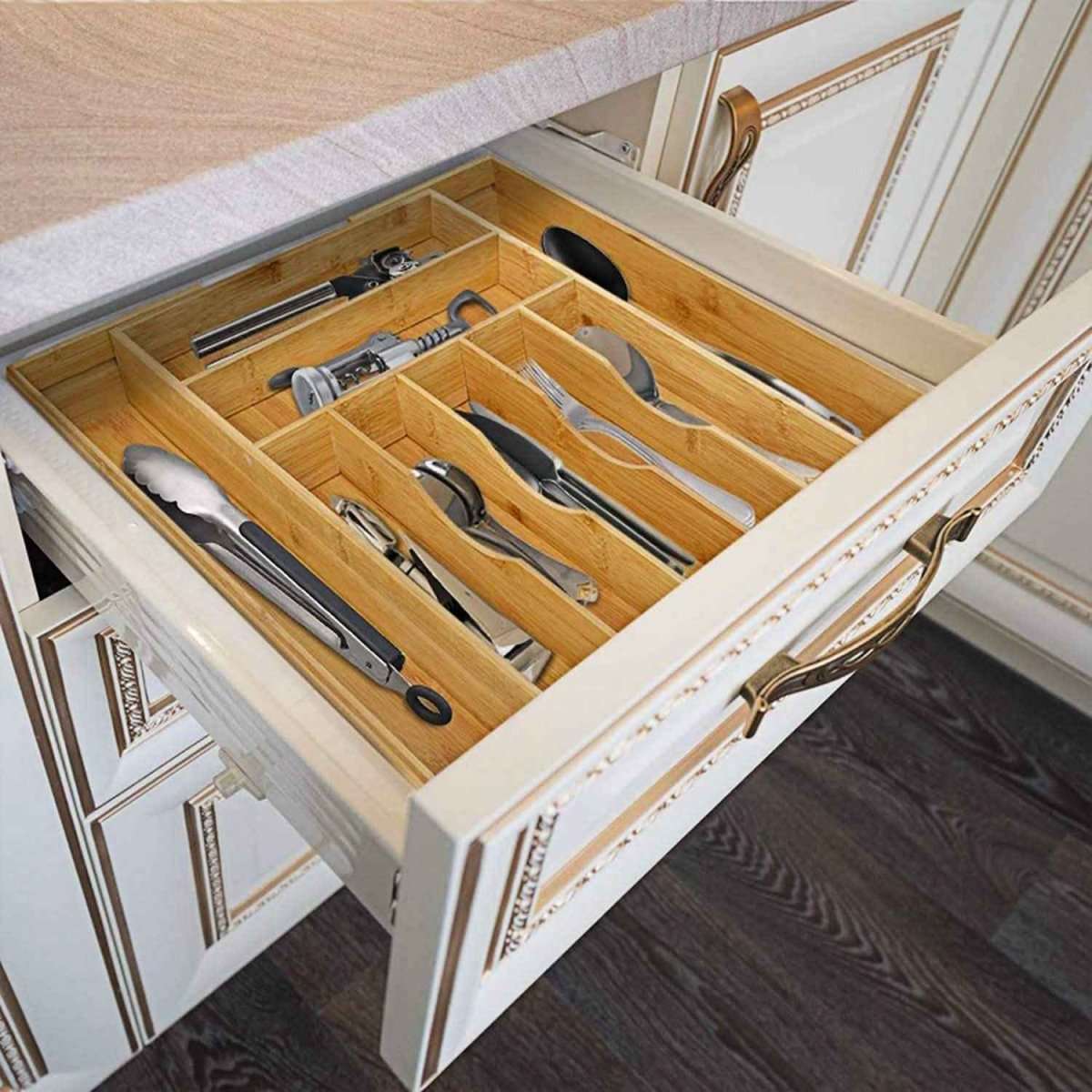 Kitchen Bamboo Expandable Cutlery Utensil Drawer Organizer Cartsfy Inc.