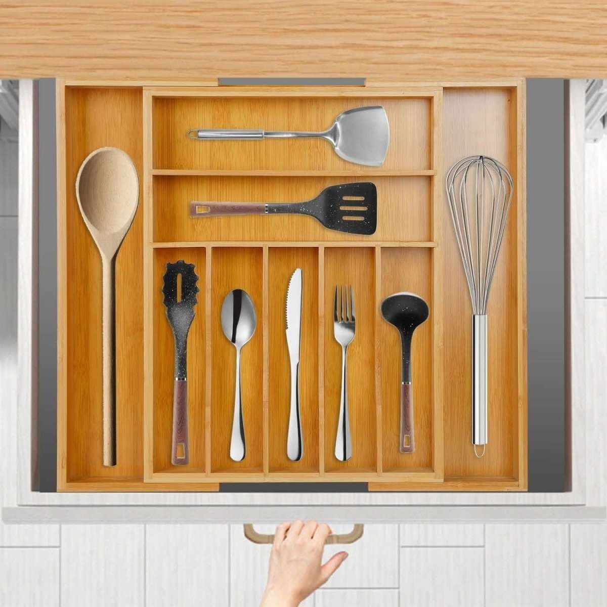 Kitchen Bamboo Expandable Cutlery Utensil Drawer Organizer Cartsfy Inc.