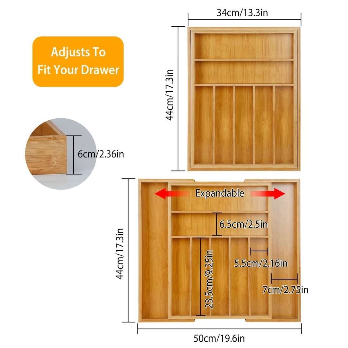 Kitchen Bamboo Expandable Cutlery Utensil Drawer Organizer Cartsfy Inc.