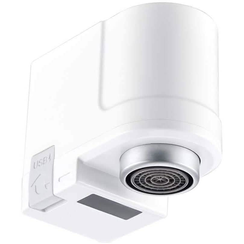 Automatic sensor sink faucet, white and chrome deck mount with spray aerator