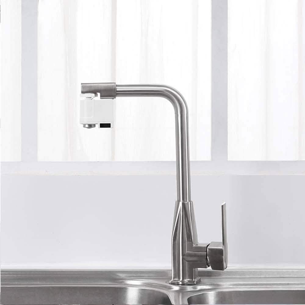 Automatic sensor kitchen sink faucet with tall arched chrome spout and wall mount